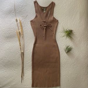 Charlotte Russe | Beige Bodycon Lace Up Front Dress